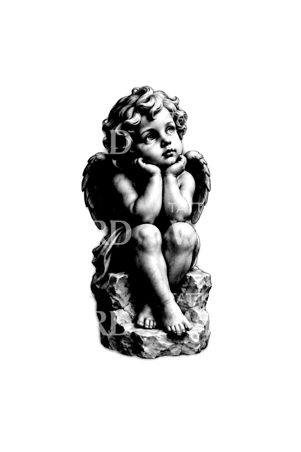 Dreaming Cherub Statue Tattoo Illustration