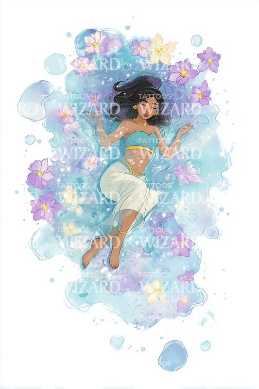 Dreamy Cloud Girl Tattoo Illustration