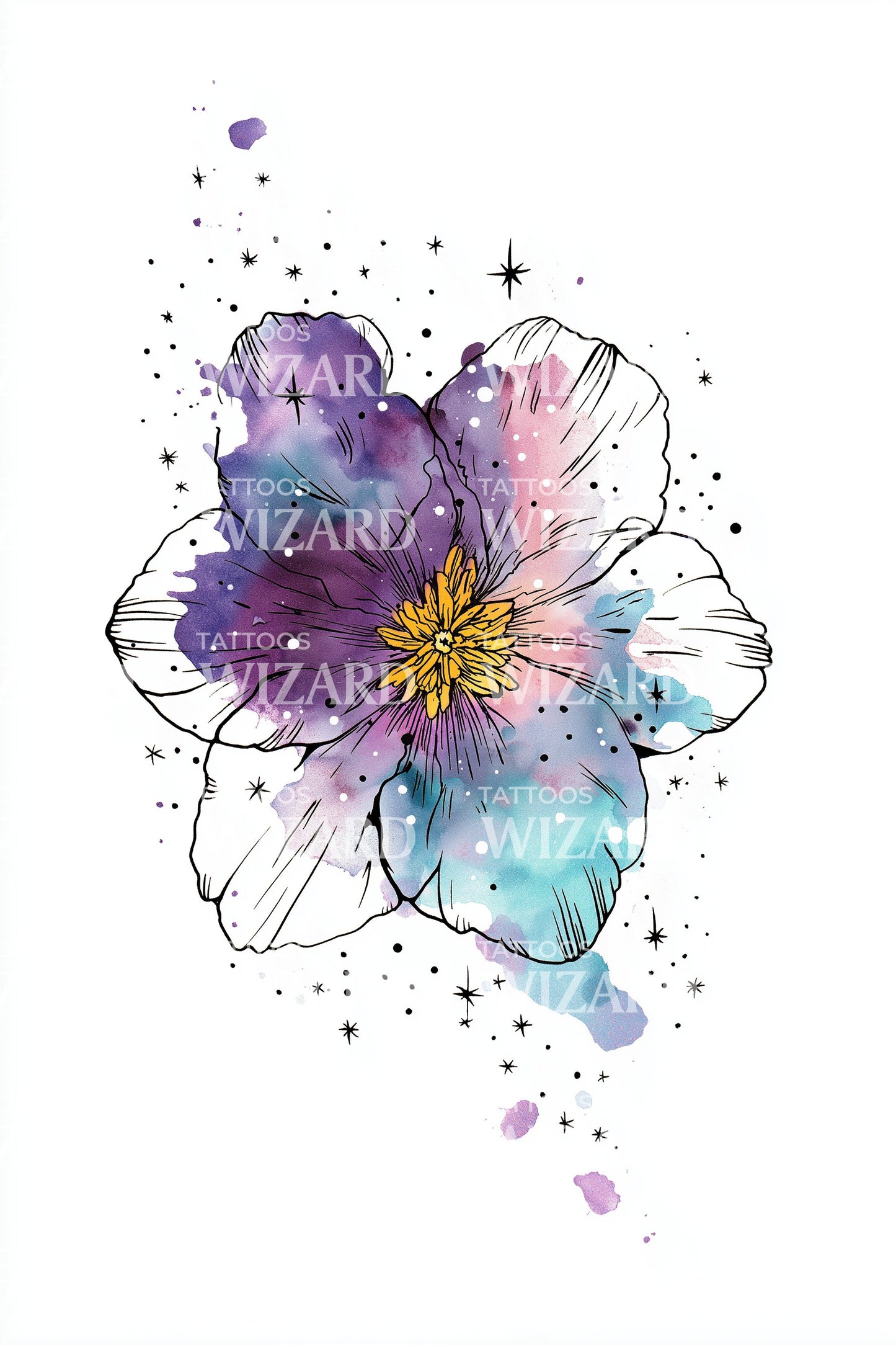 Design de Tatuagem Flor de Violeta Sonhadora
