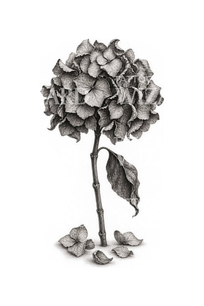 Dried Hydrangea Keepsake Tattoo Illustration