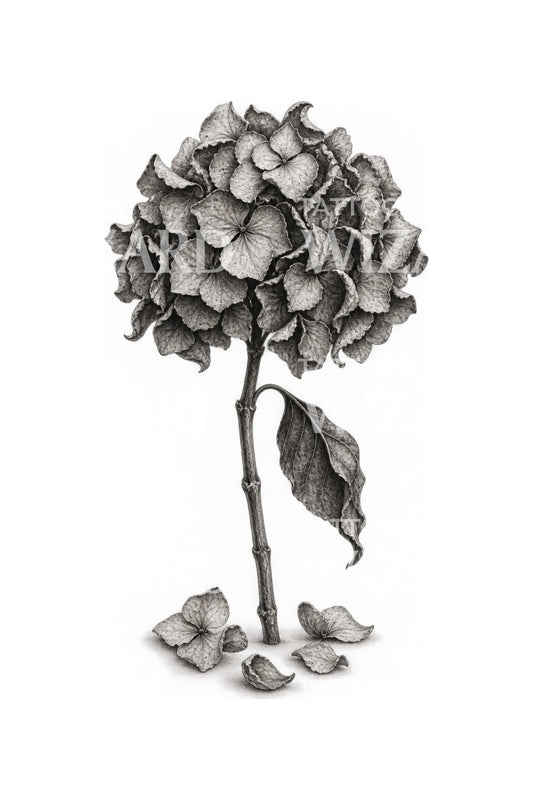 Dried Hydrangea Keepsake Tattoo Illustration