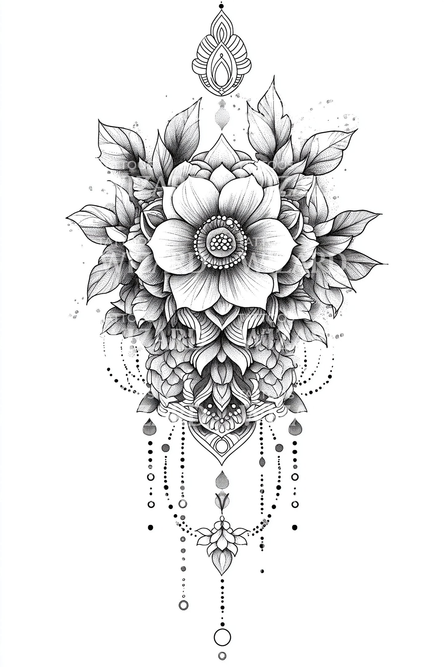 Desain Tato Rumbai Bunga Mengapung