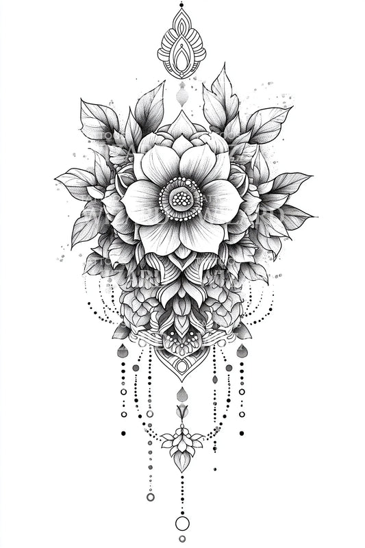 Desain Tato Rumbai Bunga Mengapung