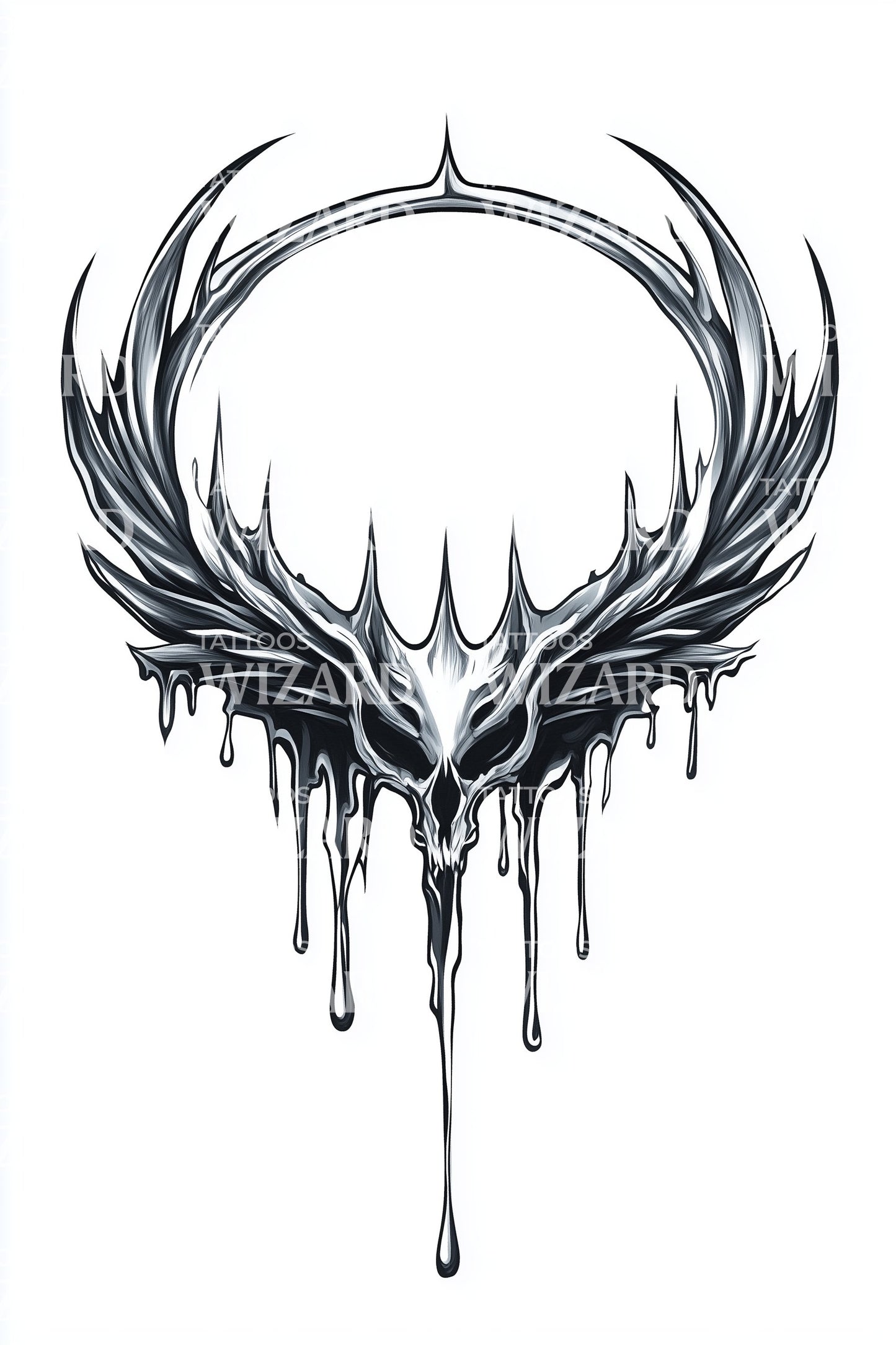 Dripping Antler Crown Tattoo Design