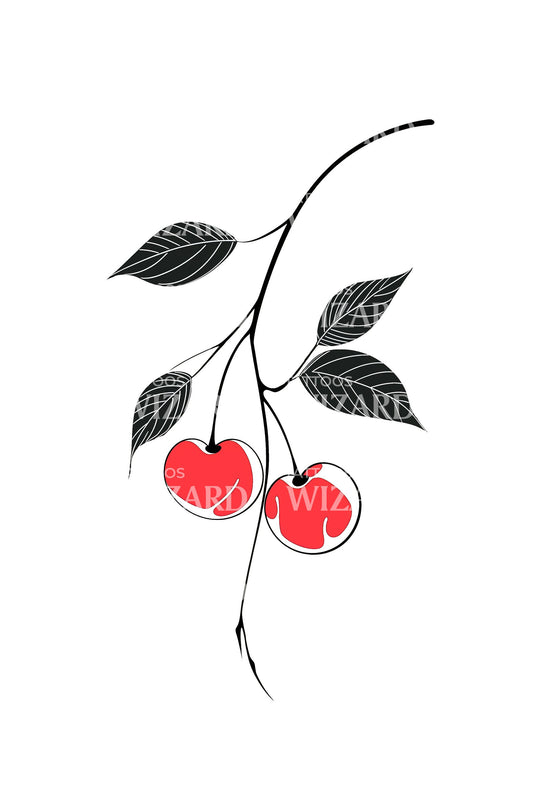 Dripping Cherry Leaf Tattoo Illustration