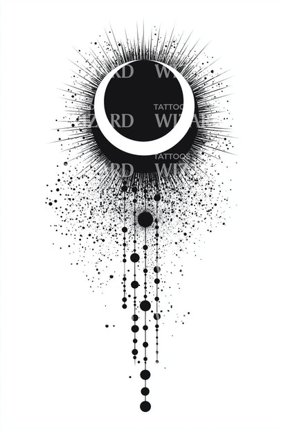 Dripping Eclipse Dotwork Tattoo Design