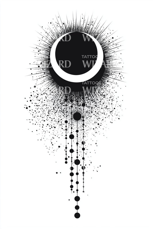 Dripping Eclipse Dotwork Tattoo Design