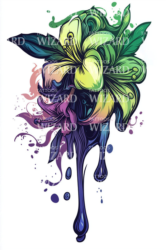 Dripping Emerald Lily Tattoo Design