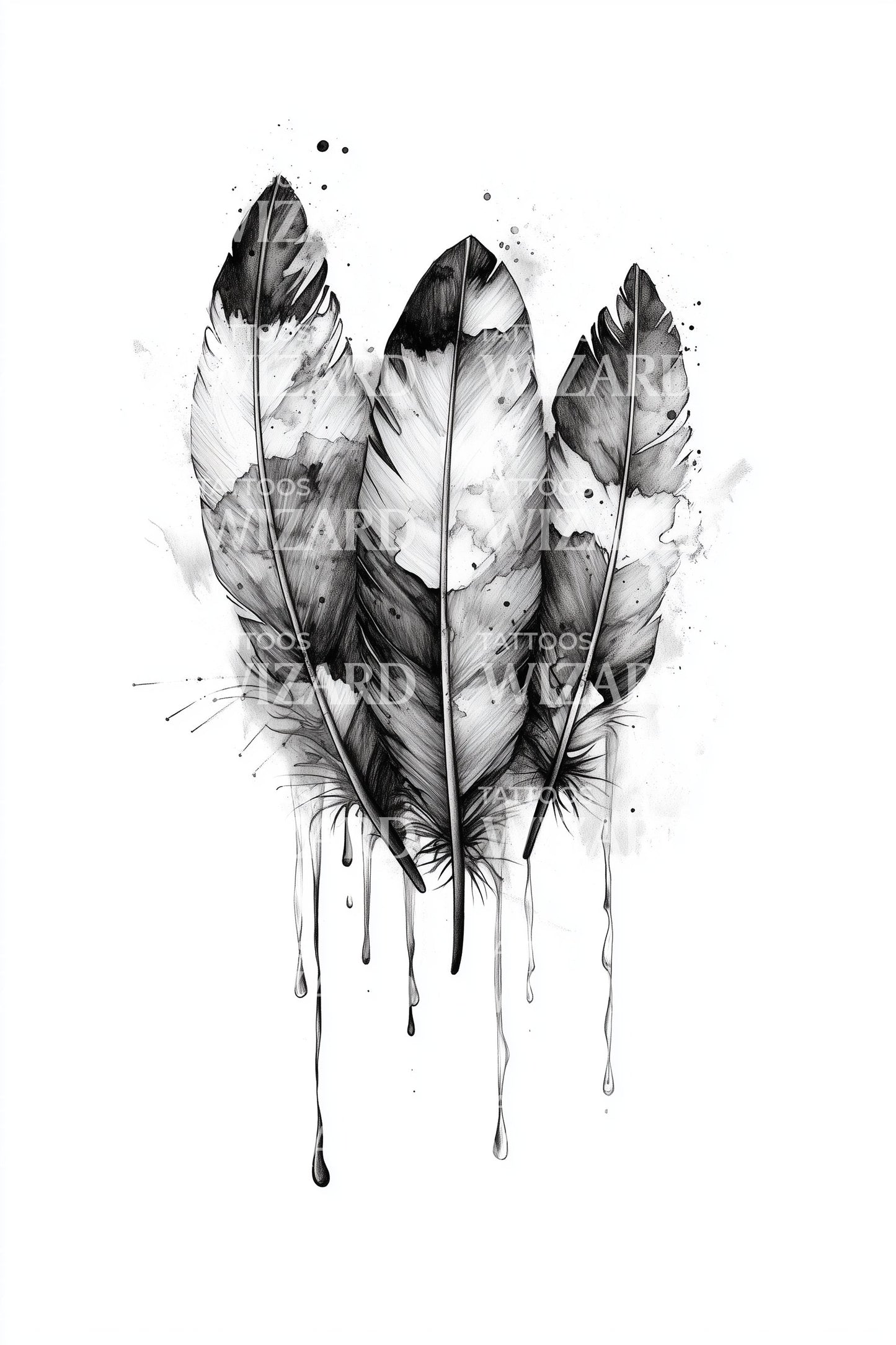 Dripping Feather Trio Tattoo Idea