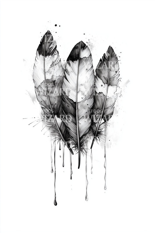 Dripping Feather Trio Tattoo Idea