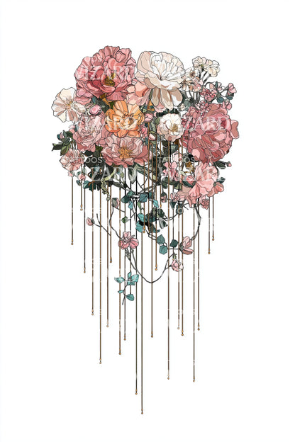 Dripping Flower Heart Tattoo Design