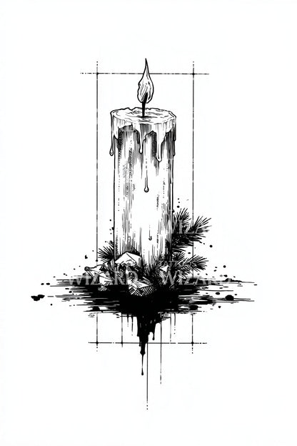 Dripping Holiday Candle Tattoo Design