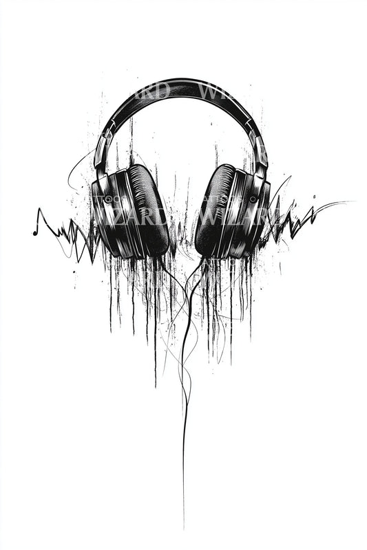 Dripping Ink Headphones Tattoo Design