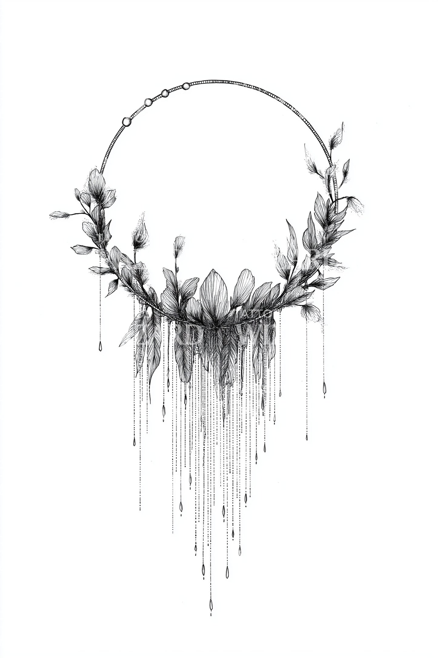 Dripping Laurel Feather Wreath Tattoo Design