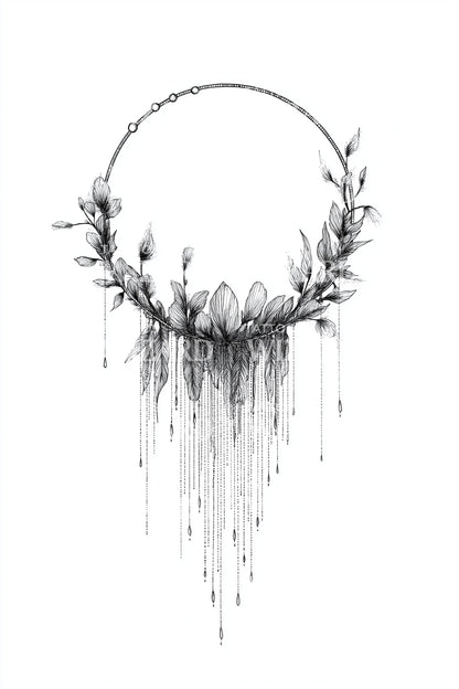 Dripping Laurel Feather Wreath Tattoo Design