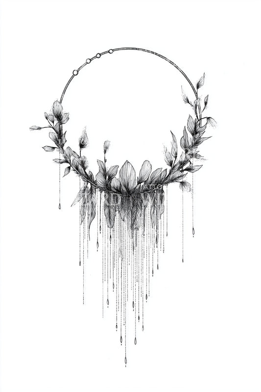 Dripping Laurel Feather Wreath Tattoo Design