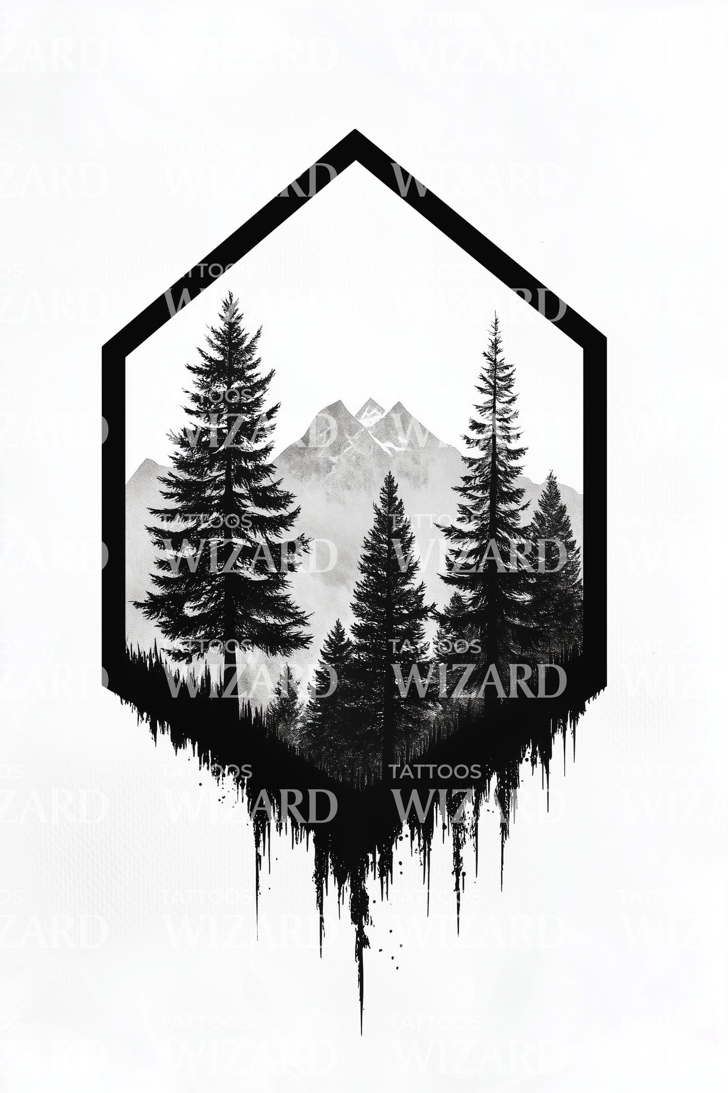 Dripping Pine Hexagon Tattoo Design