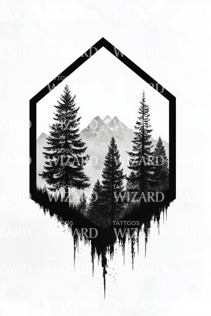 Tropfendes Kiefernsechseck Tattoo Design