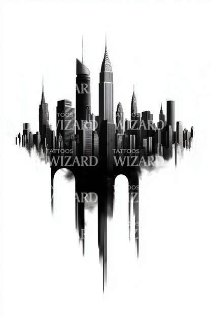 Dripping Skyline Reflection Tattoo Design