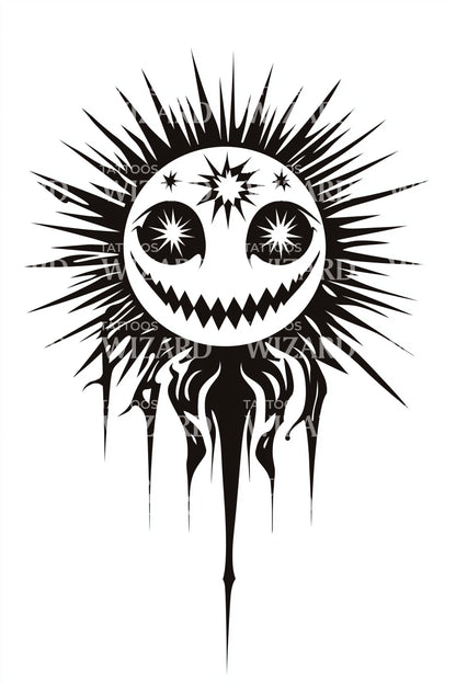 Dripping Starry Sun Tattoo Design