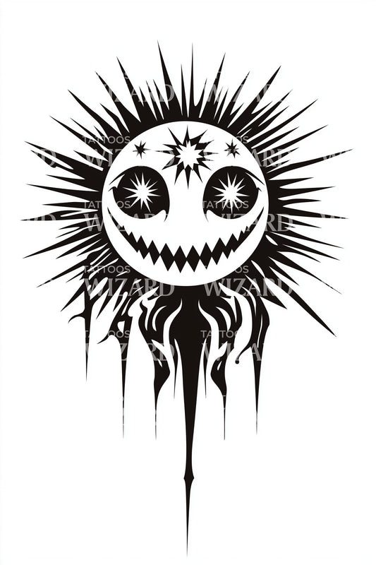 Dripping Starry Sun Tattoo Design