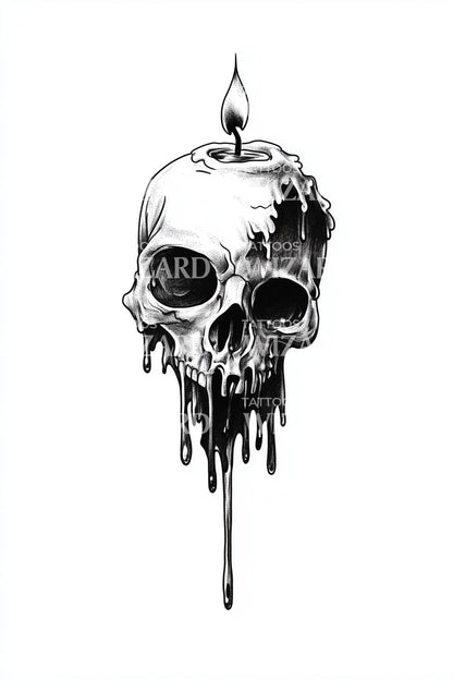 Ilustración de tatuaje de calavera con cera goteando