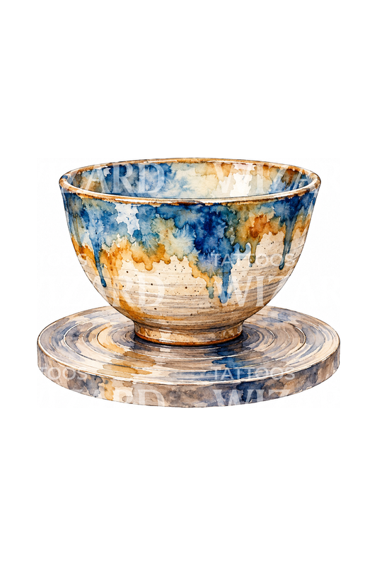 Drippy Glazed Ceramic Bowl Watercolor Tattoo