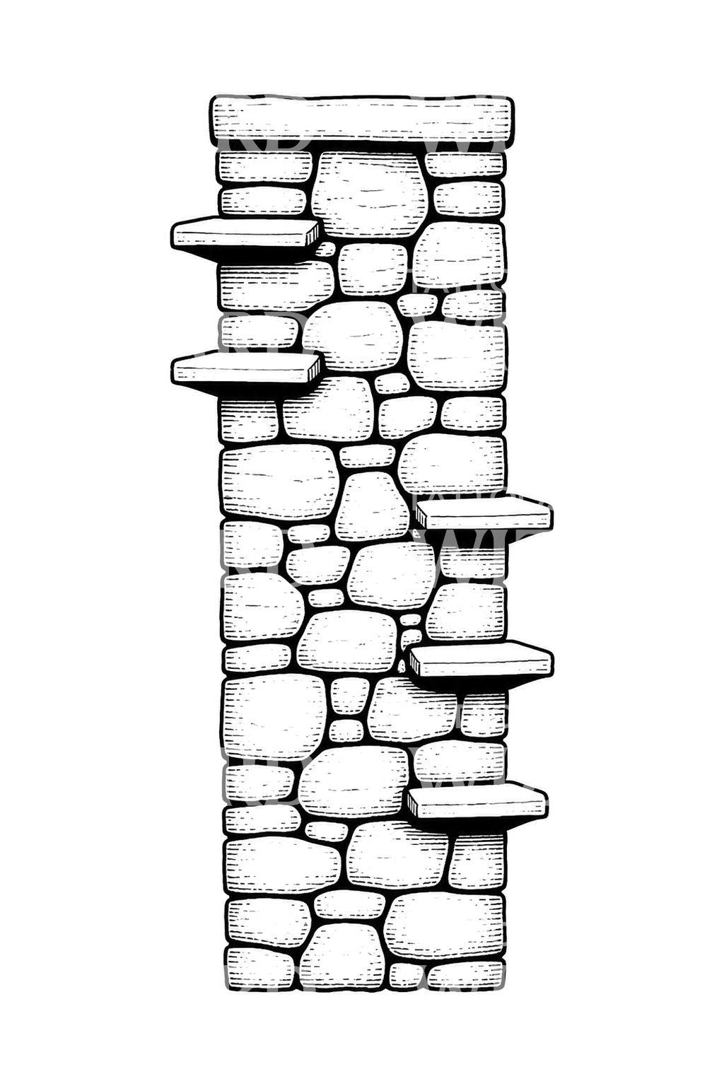 Diseño de tatuaje de muro de piedra seca con paso