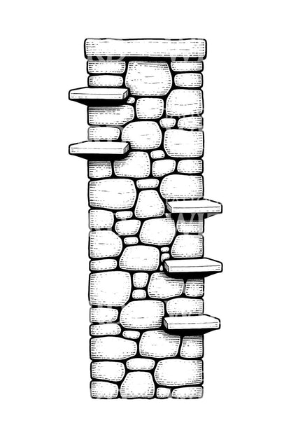 Diseño de tatuaje de muro de piedra seca con paso