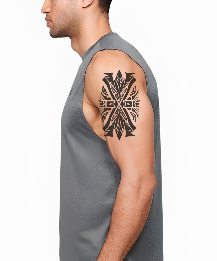 Double Blade Tribal Cross Tattoo Design
