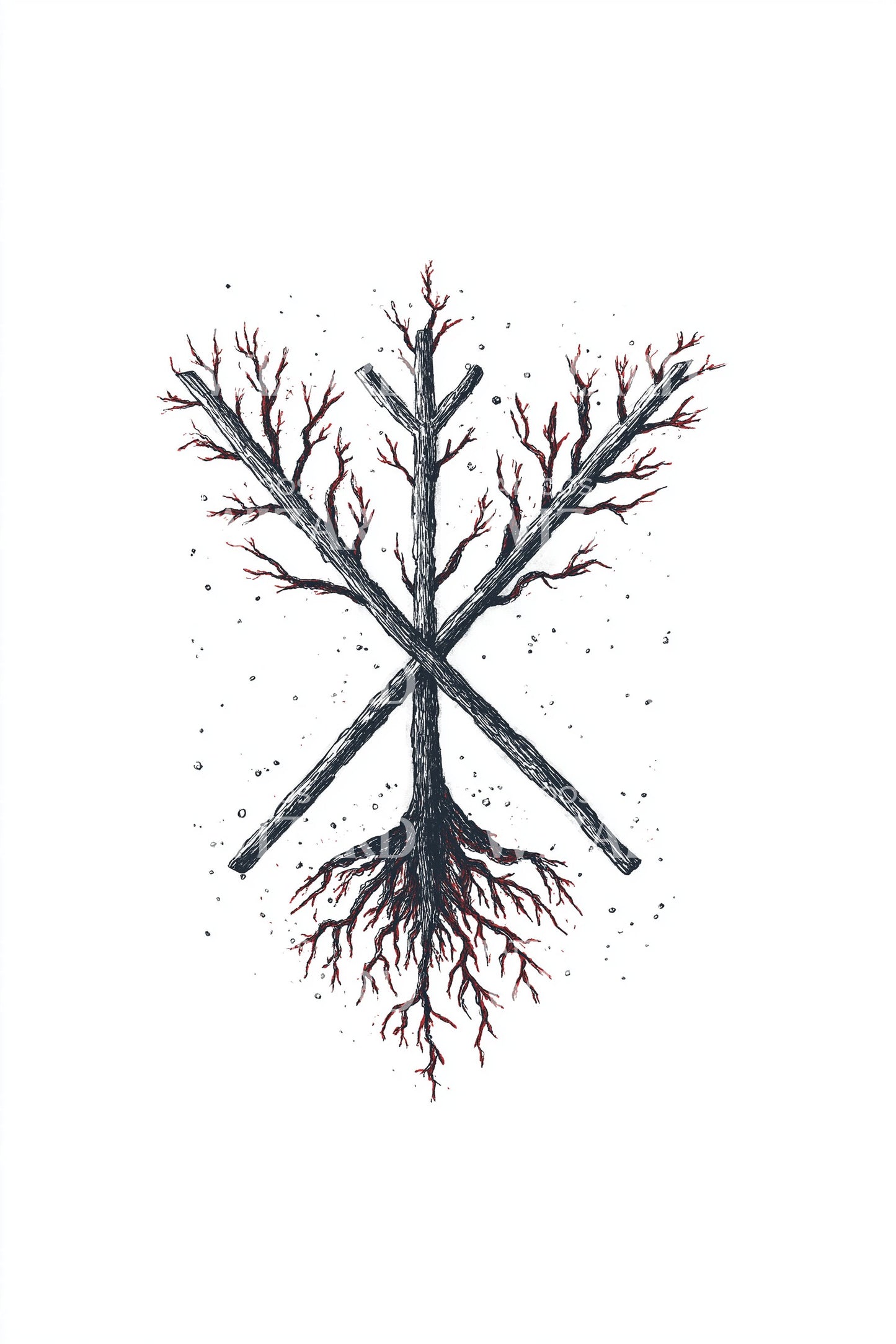 Dual Color Rooted Tree Tattoo Design