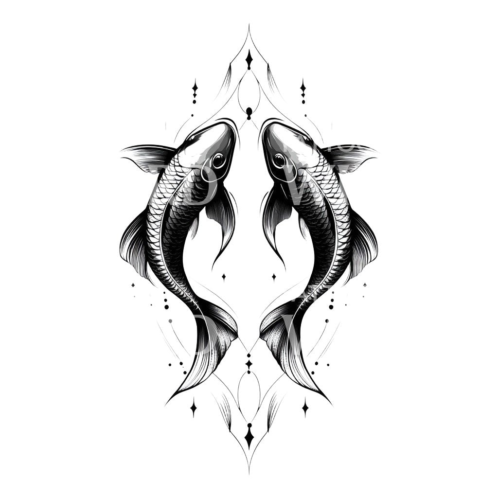 Dual Koi Fish Glyph Representing Eternal Harmony Tattoo Design