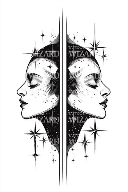 Dual Moon Goddess Faces Tattoo Design