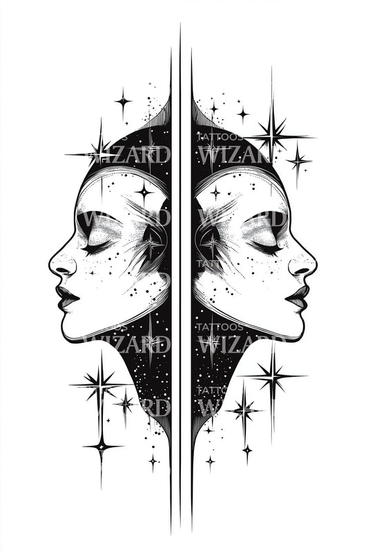 Dual Moon Goddess Faces Tattoo Design