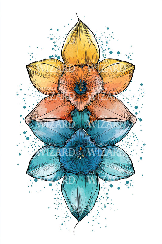 Dual Tone Daffodil Tattoo Design