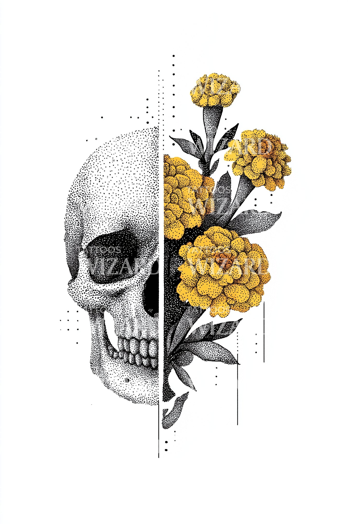 Duality Skull Bloom Tattoo Design