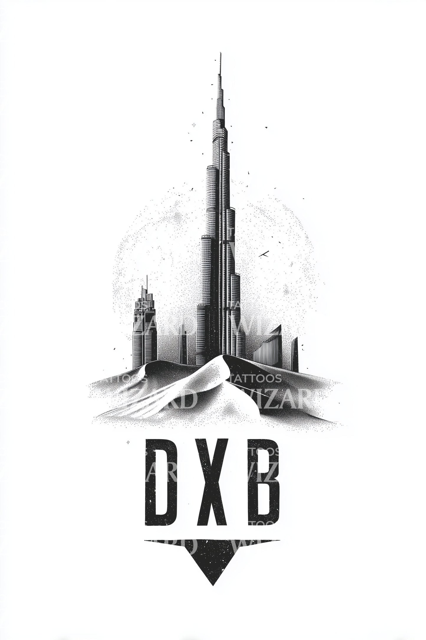Dubai DXB Desert Spire Tattoo Illustration