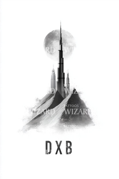 Dubai DXB Minimal Dune Spire Tattoo Design