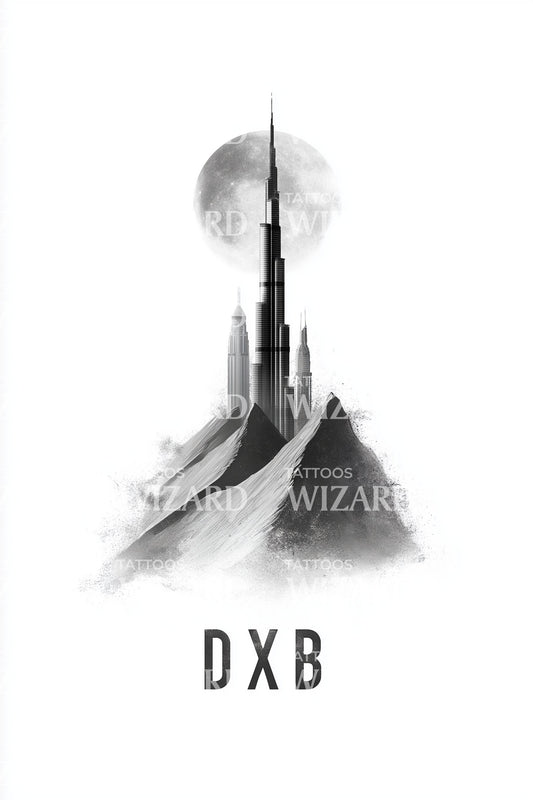 Dubai DXB Minimal Dune Spire Tattoo Design