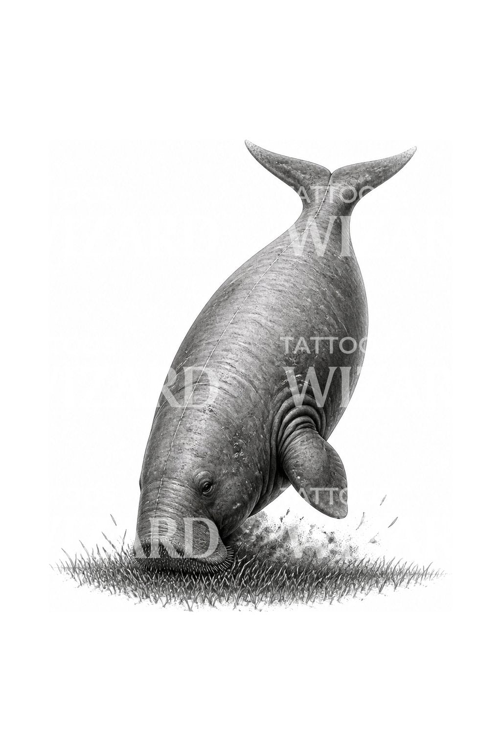 Pasoucí se dugong, mořská kráva, návrh tetování