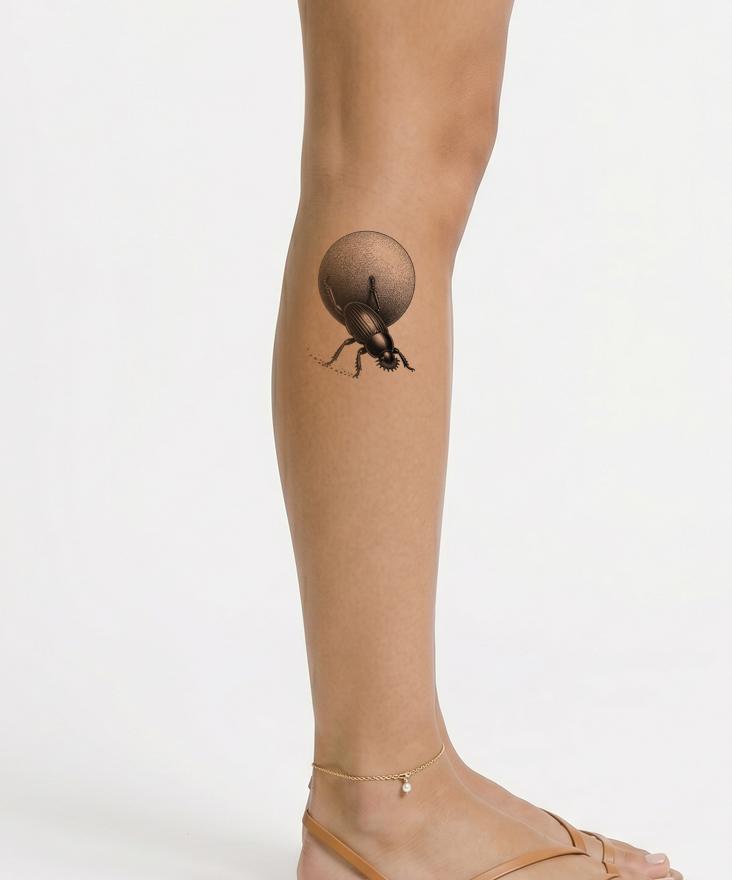 Dung Beetle Pushing Tattoo Design