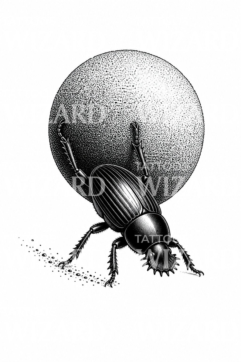 Dung Beetle Pushing Tattoo Design