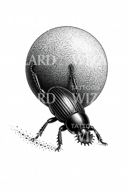 Dung Beetle Pushing Tattoo Design