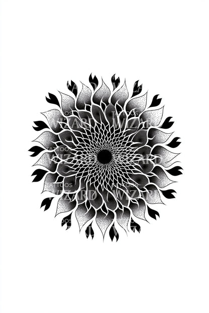夕暮れの花びらマンダラタトゥーイラスト