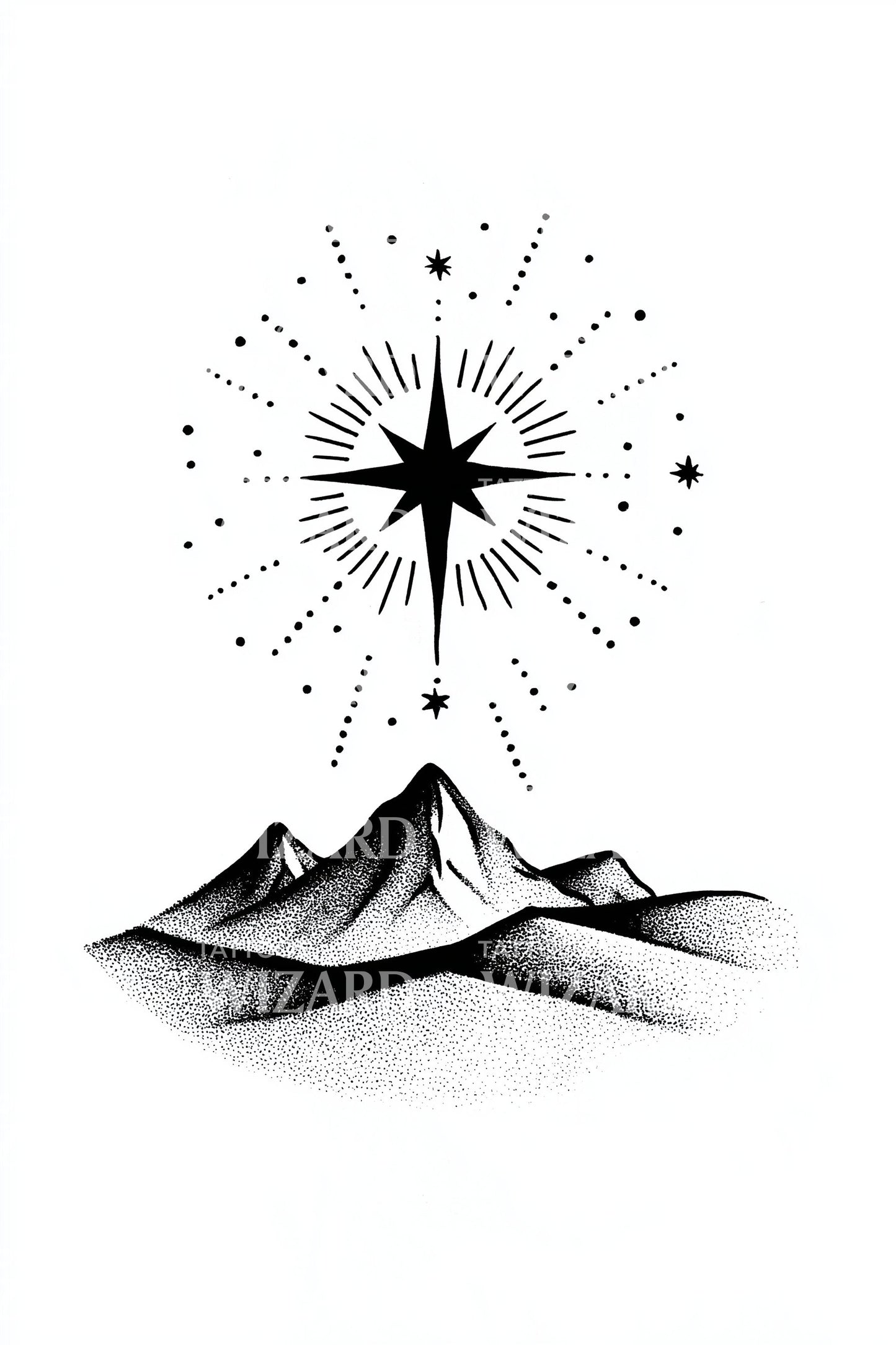 Dusty Mountain Night Star Tattoo Design