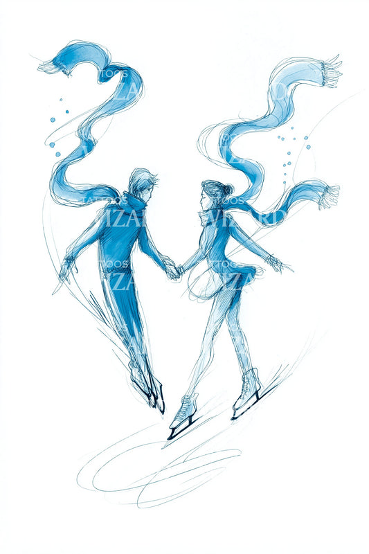 Dynamic Ice Skaters Tattoo Illustration