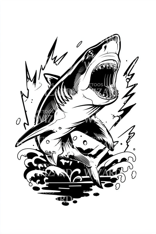 Dynamic Shark Splash Tattoo Design