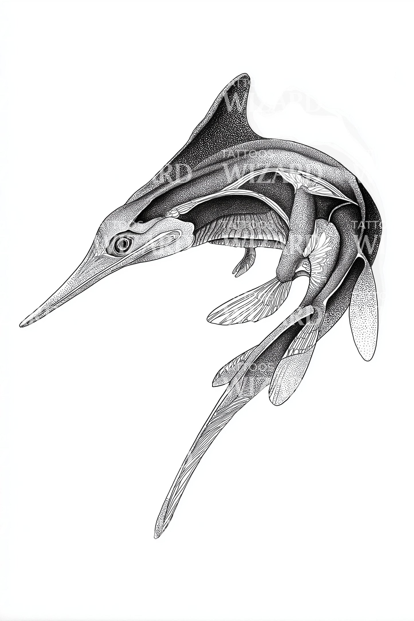 Dynamic Swordfish Dive Tattoo Design