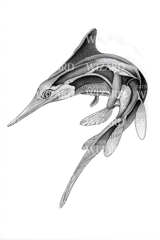 Dynamic Swordfish Dive Tattoo Design