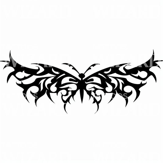 Dynamic Tribal Butterfly with Abstract Wings Tattoo Illustration